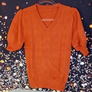 💩 Foshow Puff Sleeve V-Neck Sweater